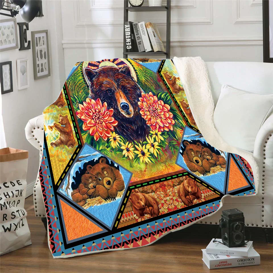 

Bear 3D Printed Fleece blanket for Picnic Thick Fashionable Bedspread Sherpa Throw Blanket Drop Shipping 03