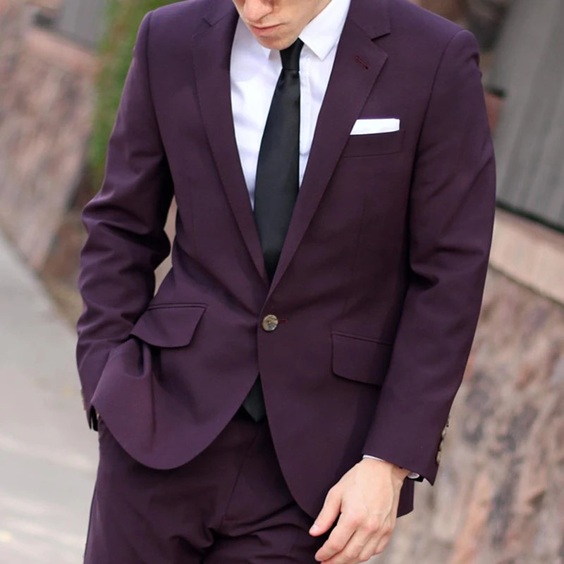 

New Tailor Made Fashion Leisure Luxury Male Suits Slim Fit Violet Groomsmen Tuxedos Wedding Party Men Clothing Blazer+Pants