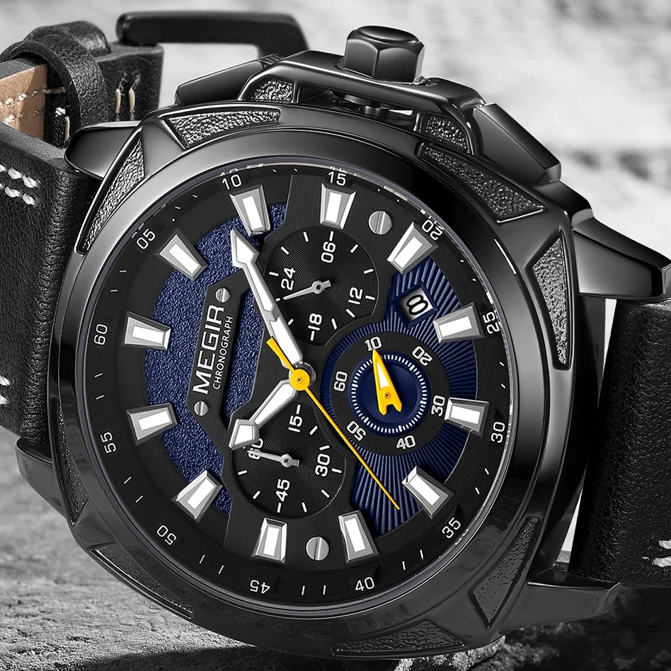 Часы MEGIR Мужские кварцевые с большим циферблатом модные брендовые Роскошные