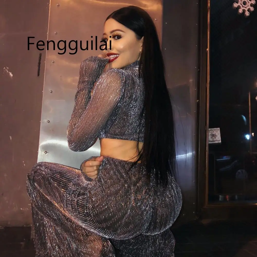 Женский комплект из двух предметов FENGGUILAI прозрачный сетчатый облегающий пуловер