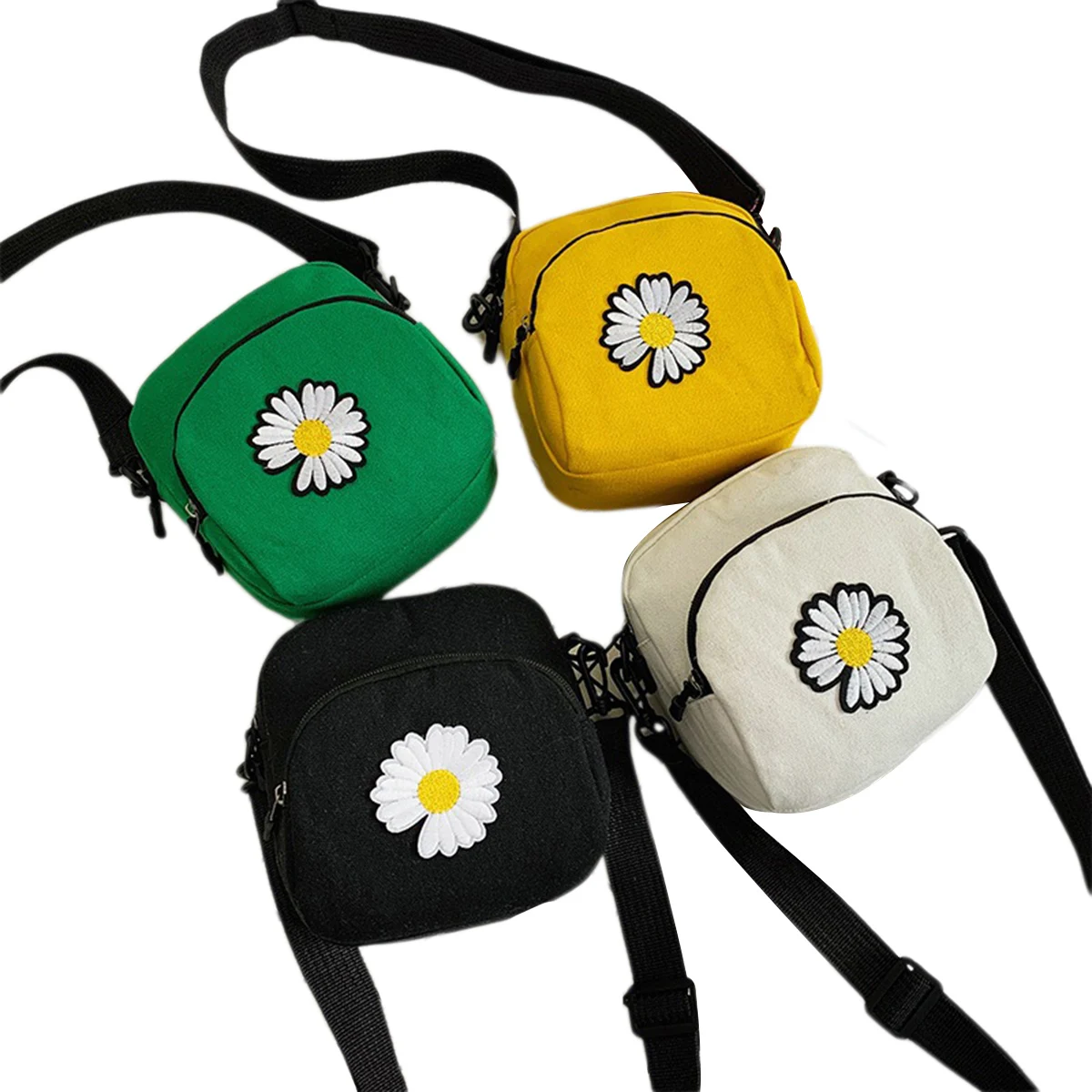 

Female Small Canvas Portable Crossbody Bag Chrysanthemum Embroidery Multipurpose Single-Shoulder Bag Women Wear-resistant Bag