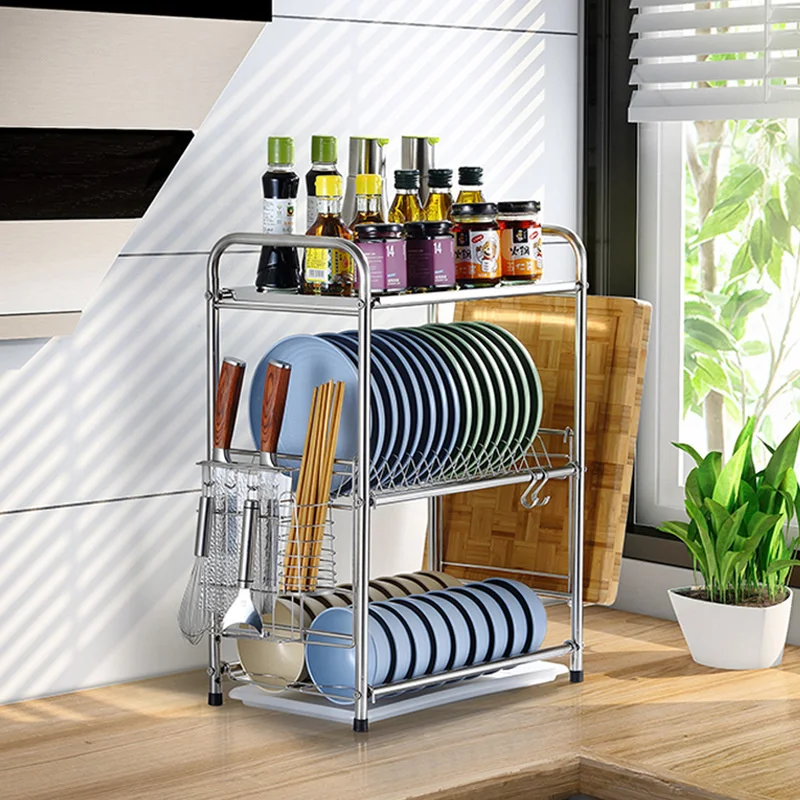

1 Pcs Kitchen Accessories Stainless Steel Bowl Dish Storage Drain Rack Multi-layer Household Finishing Seasoning