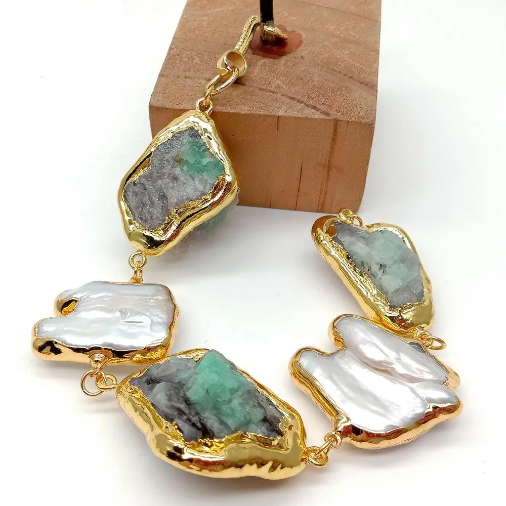 Y · YING культивированный белый жемчуг Кеши натуральные зеленые изумруды