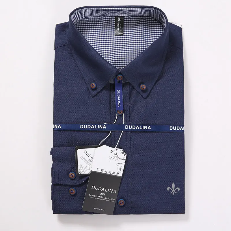 Оксфордская мода Blusa Camisa Social Masculina Dudalina с длинными рукавами и принтом Slim Fit рубашка мужская одежда с цветочным рисунком - Цвет: DCZ5801-NAVY