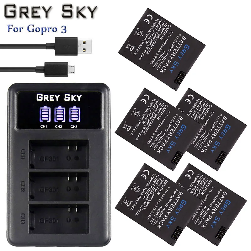 charger and 5battery 4 шт 1600mAh Hero 3 Gopro Hero3 Замена батареи+ светодиодный двойной USB зарядное устройство для GoPro Go pro Hero 3 3+ камеры - Цвет: charger and 5battery