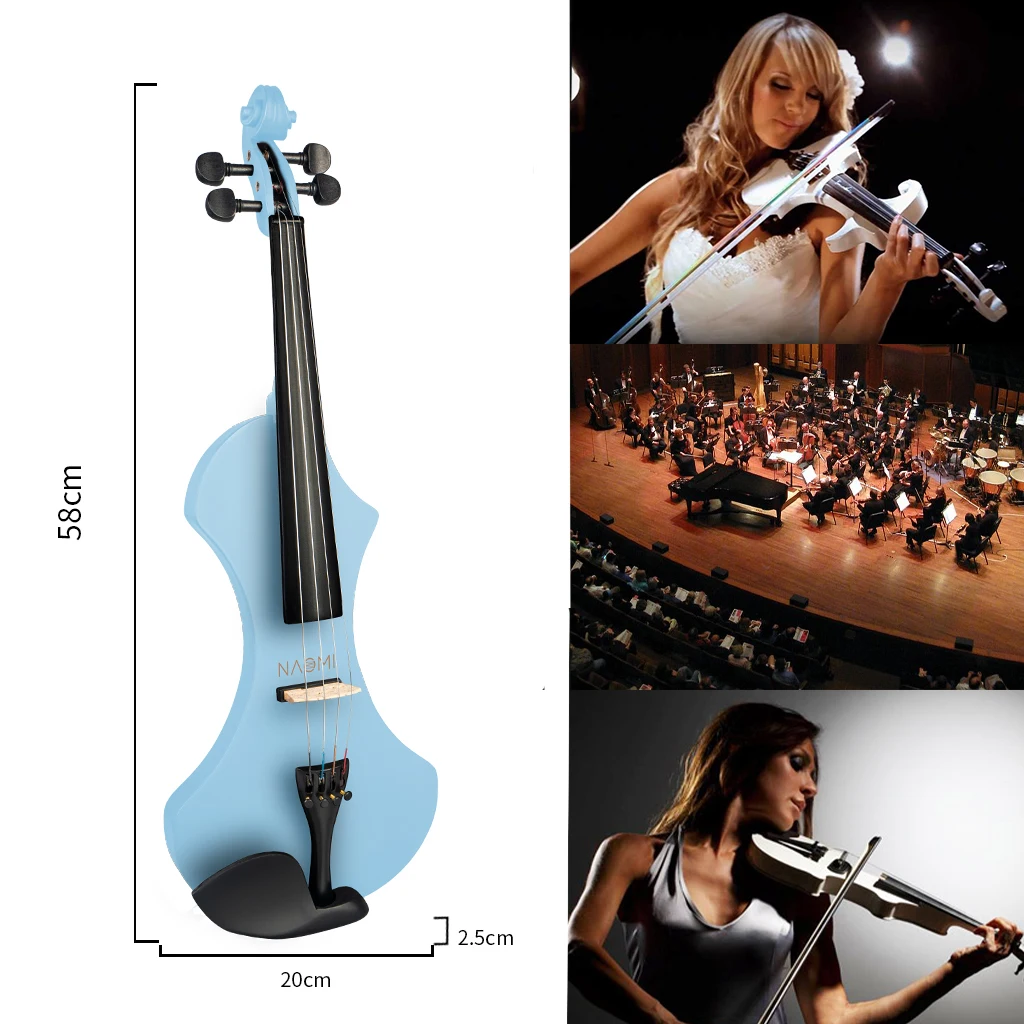 NAOMI Selected 4/4 Electric Violin Set Solidwood Body w/ Violin Bow+Canvas Case+Nylon Bag+AT-101 Tuner+Rosin+Violin Strings enlarge
