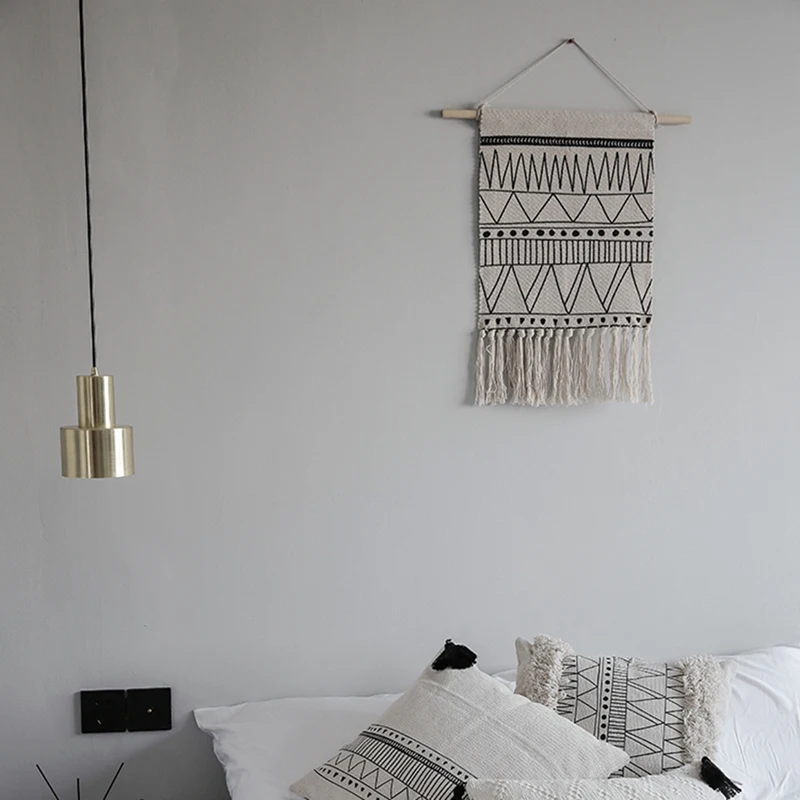 Марокканский гобелен геометрический черный белый линия висячие украшения