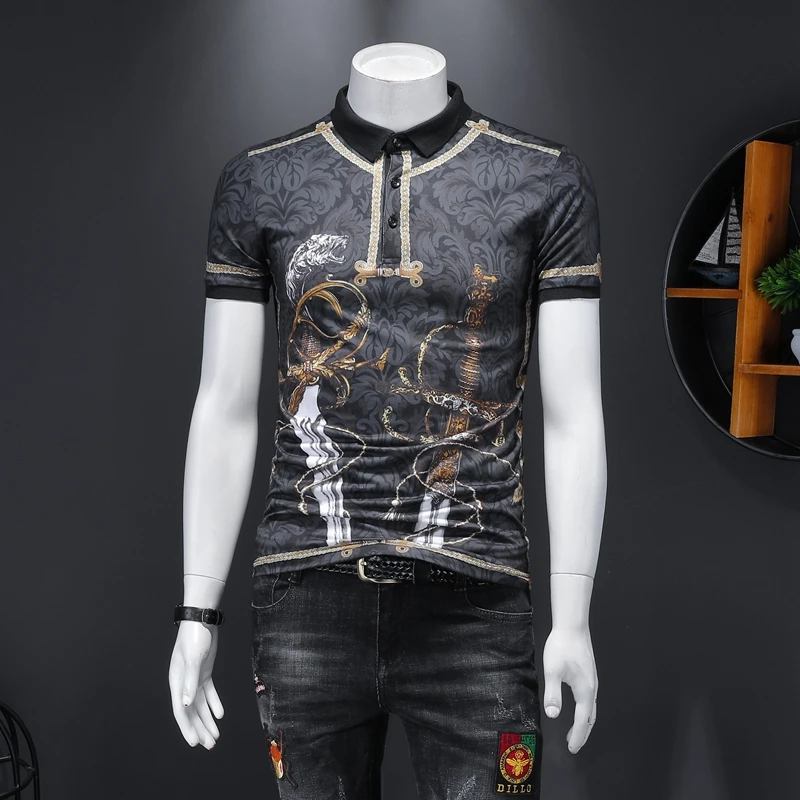 Mannen Kleding Camiseta Verano Hombre 2020 Summer Printed Short-sleeved Polo Shirt Fashionable Lapel | Мужская одежда