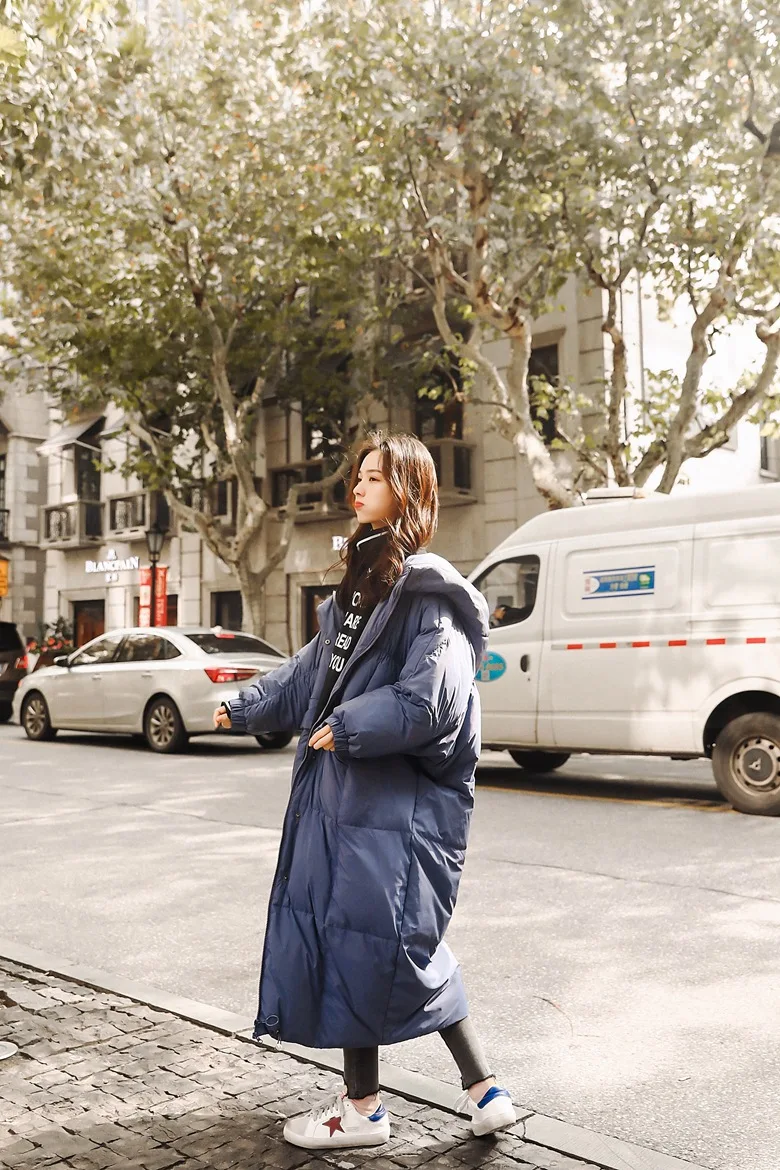 Photo Shoot Winter New Style Korean-style WOMEN'S Wear Retro Laziness over-the-Knee Long Loose Cotton Coat Hooded Cotton-pa