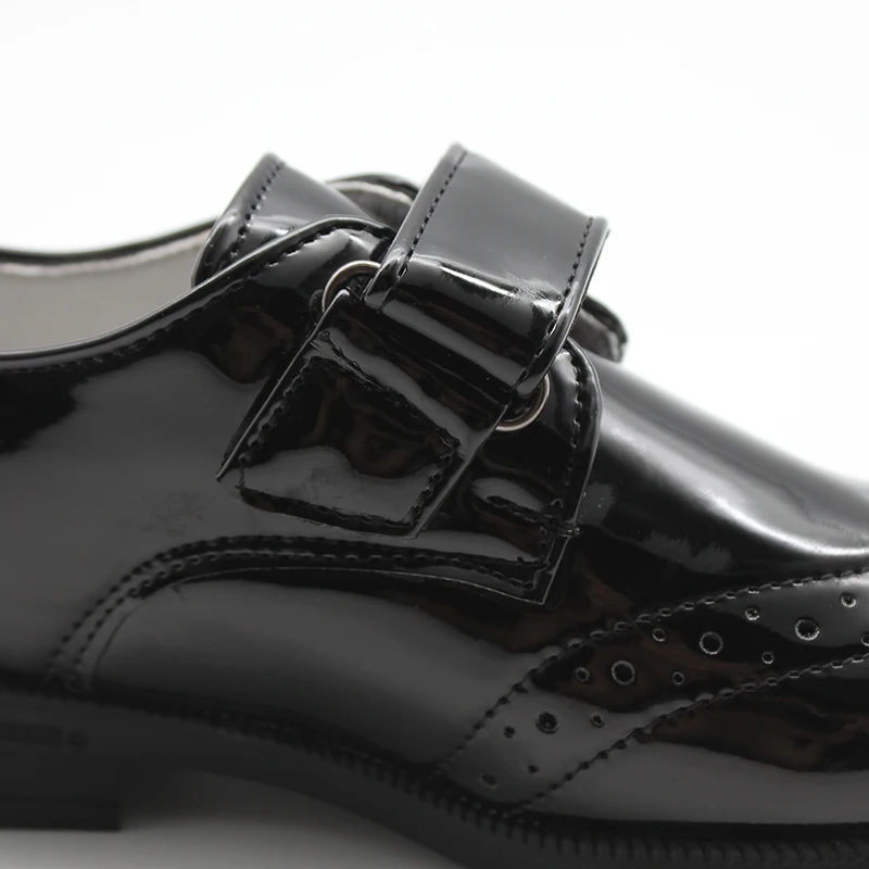 Детские черные лакированные броги для мальчиков Формальные туфли на липучке