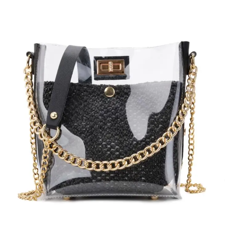 

Summer bag female 2021 new wave wild transparent straw handbag Korean fashion transparent jelly chain messenger shoulder bag