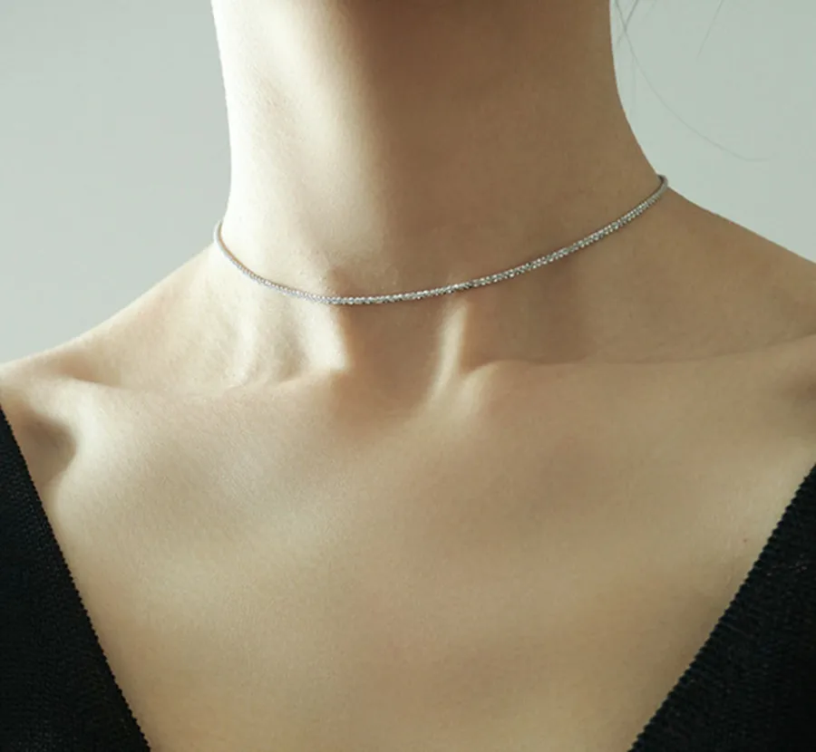 

FXLRY NEW White /Gold color /Black 2MM Starry Sparking Chain Choker necklace Jewelry Charms For Girl To Gift Jewelry