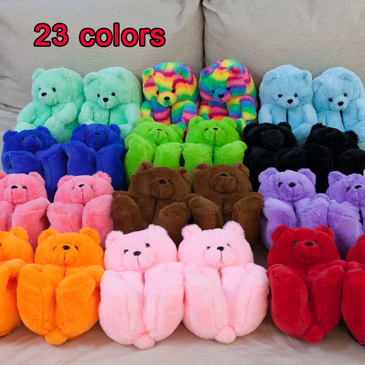

Women Home Indoor Soft anti-slip Faux Fur Cute Slippers Winter Warm Shoes Cartoon Plush Teddy Bear Slippers