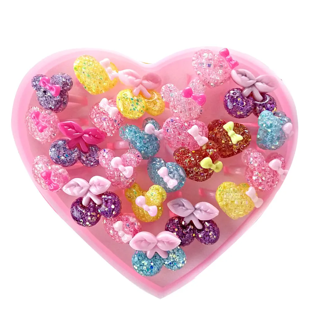 24pcs (Shiny) Креативный подарочный набор для девочек, кольцо в форме сердца, коробка для детей, кольцо с героями мультфильмов, ролевые игрушки, наряды, кольца, подарок для маленьких девочек, случайный цвет - Цвет: 24pcs (Shiny)