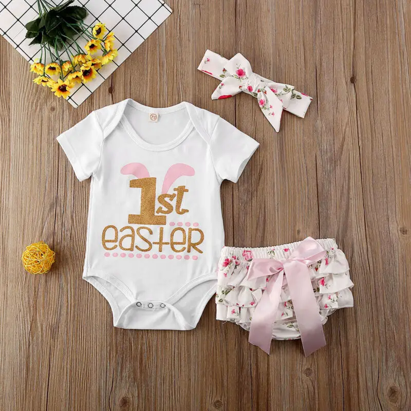 Милая Одежда для маленьких девочек от 0 до 24 месяцев комплекты с надписью My 1st Easter