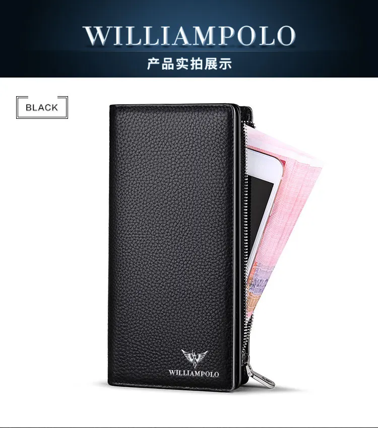 Mens Wallet Zipper Hasp Design Long Genuine Leather Business Phone For Credit Cards Clutch Wallet Men Gift
