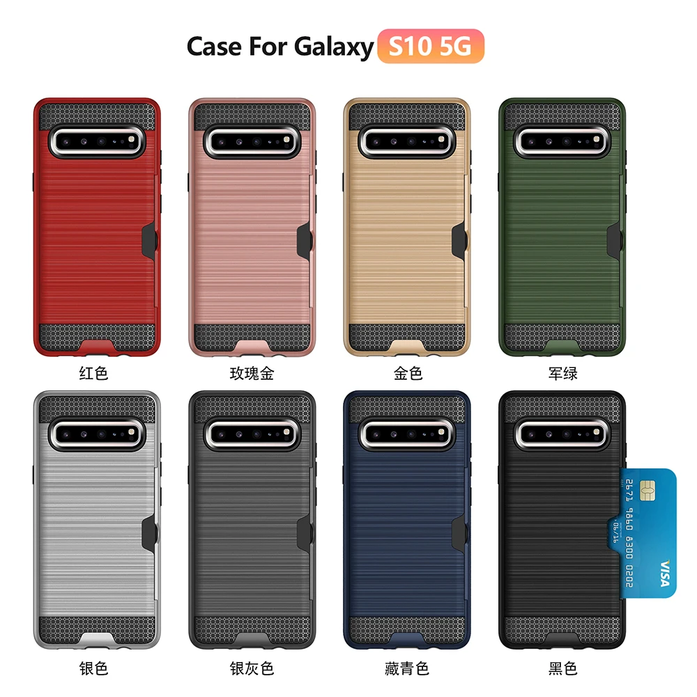 For Samsung Galaxy S10 S8 S9 Plus S10e S20 Case Shockproof TPU + PC Brushed Armor Card Slot Back cover Note 8 9 10+ | Мобильные