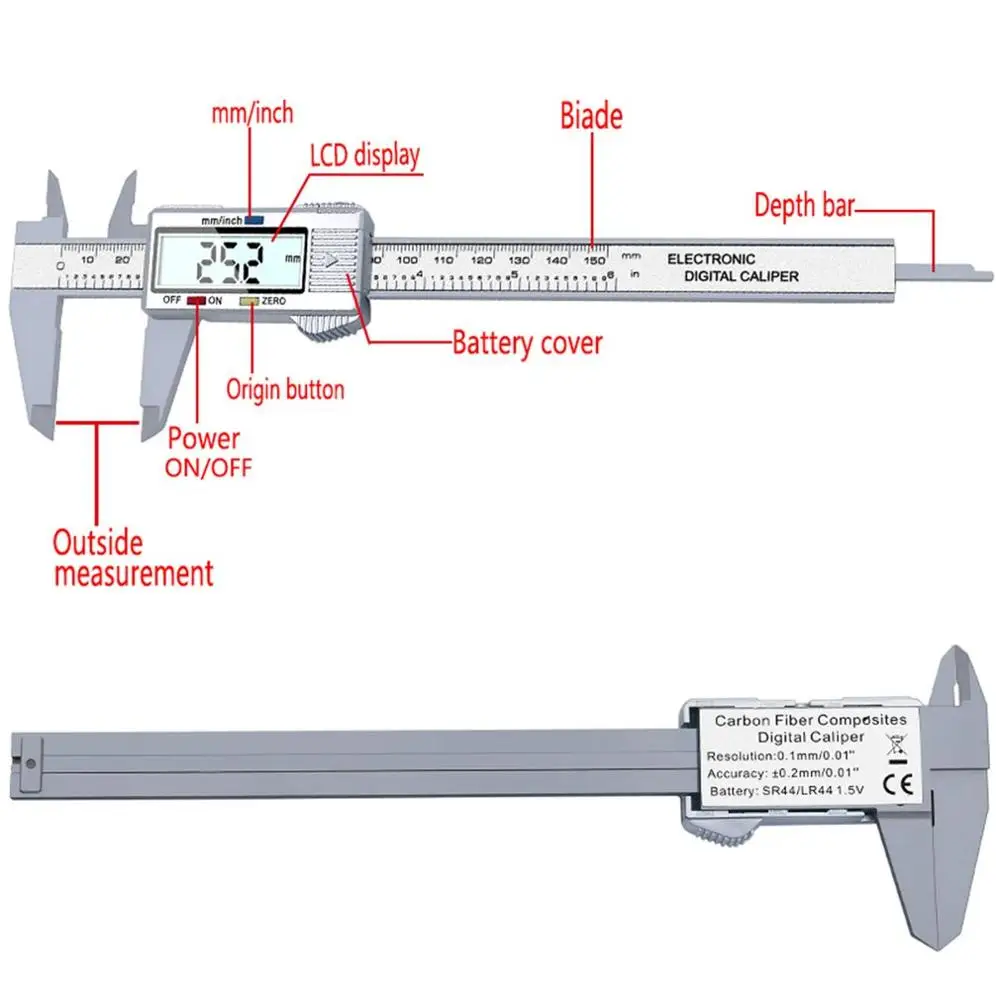 

0-150mm Digital Vernier Calipers measure 6inch LCD Electronic Carbon Fiber Gauge height measuring instruments micrometer