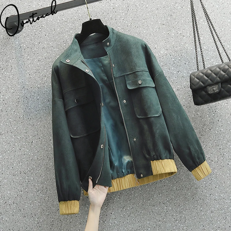 

Overtouch Women Jackets Basic Coat Winter Outwear Oversize Office Lady Cardigan Clothing Loose Korea Style Green Fashion Coats