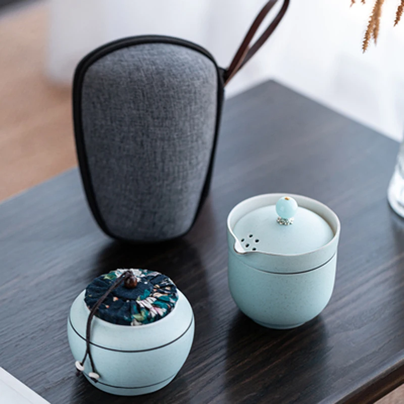 Розовый синий керамика один горшок одна чашка чайные наборы портативные для