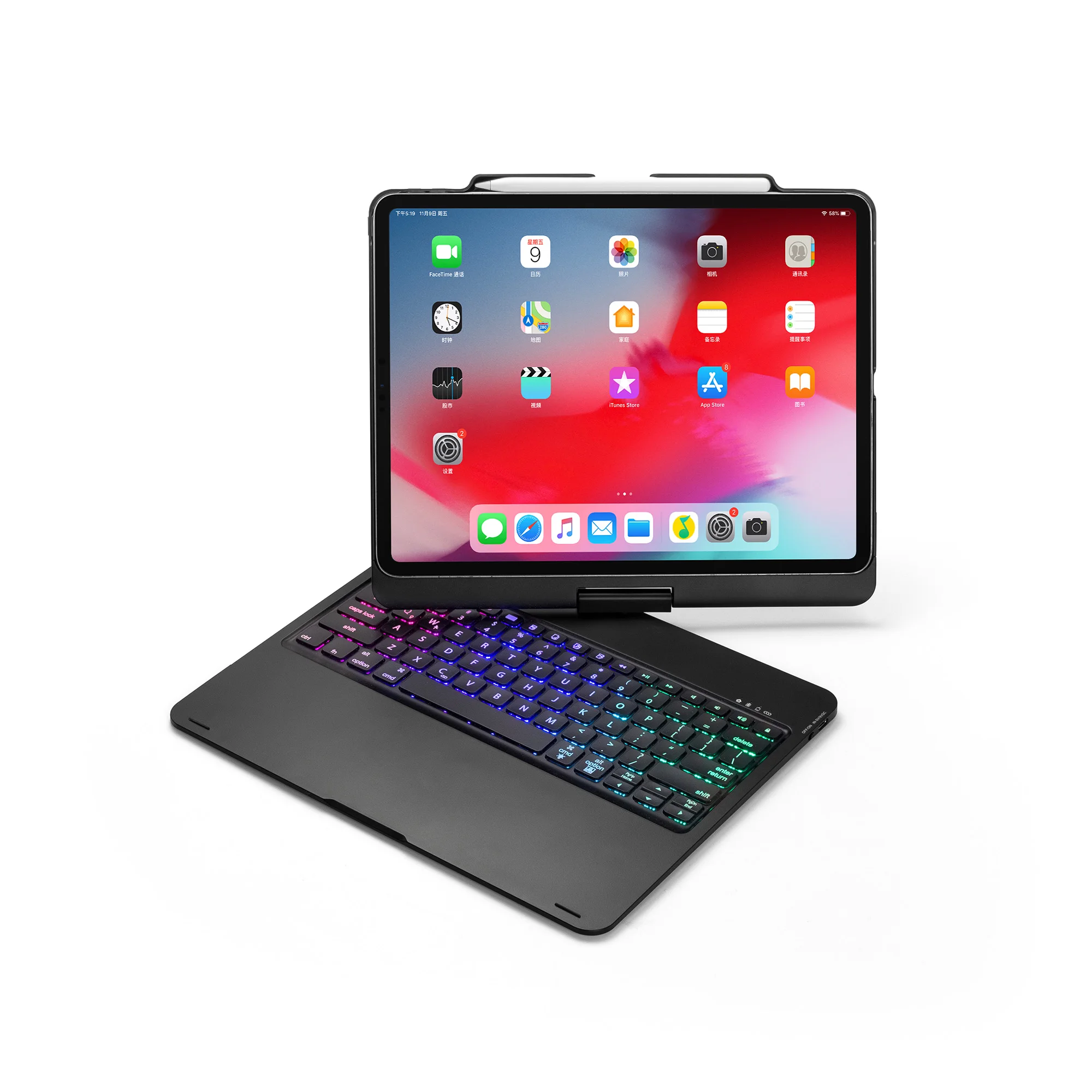 

Rotation Bluetooth Keyboard Case for iPad pro 12.9" 2020 & 2018 , 360 Rotating + Touchpad+ 7 Colors Backlit