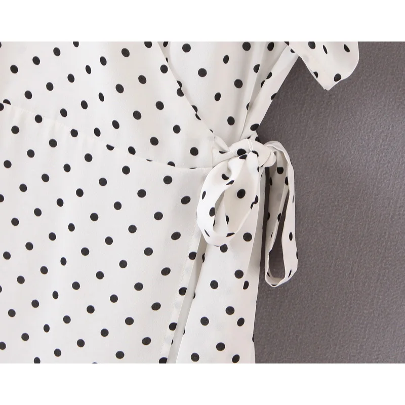 Za 2020 модное женское мини-платье белого цвета с v-образным вырезом в горошек