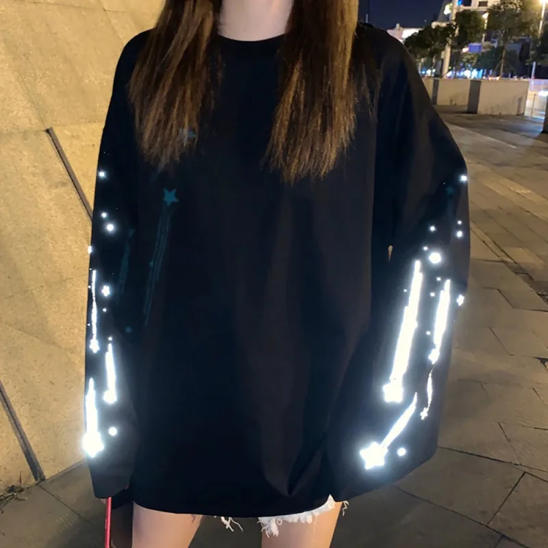 Модная новая светящаяся футболка модная Женская Осенняя Свободная Повседневная