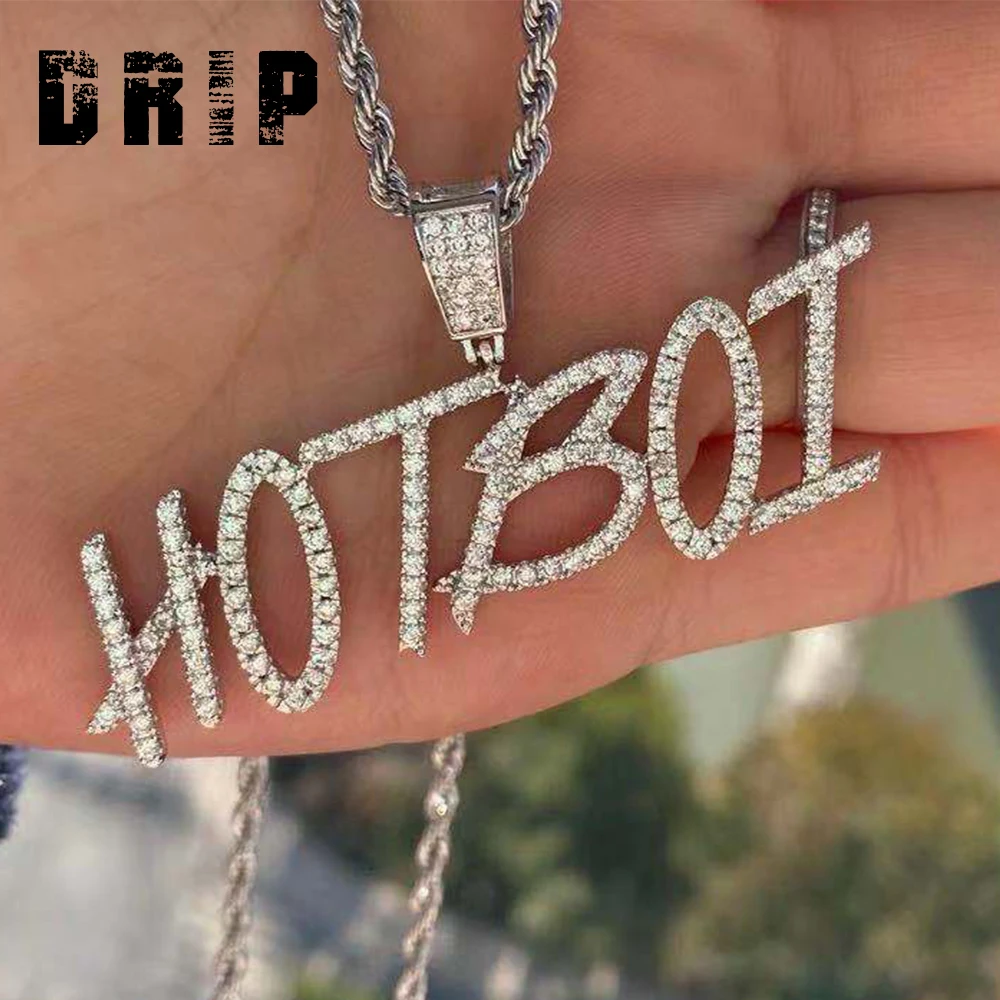 КАПЕЛЬНАЯ щетка шрифт CZ блестящие буквы персонализированное ожерелье с надписью