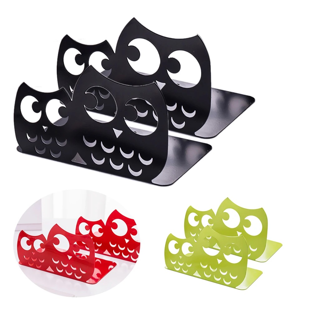 

1 Pair Home Decorations Nonskid Stand Owl Shaped Convenient Metal Not Deformed Bookend Desktop Cartoon Scratchproof Cute