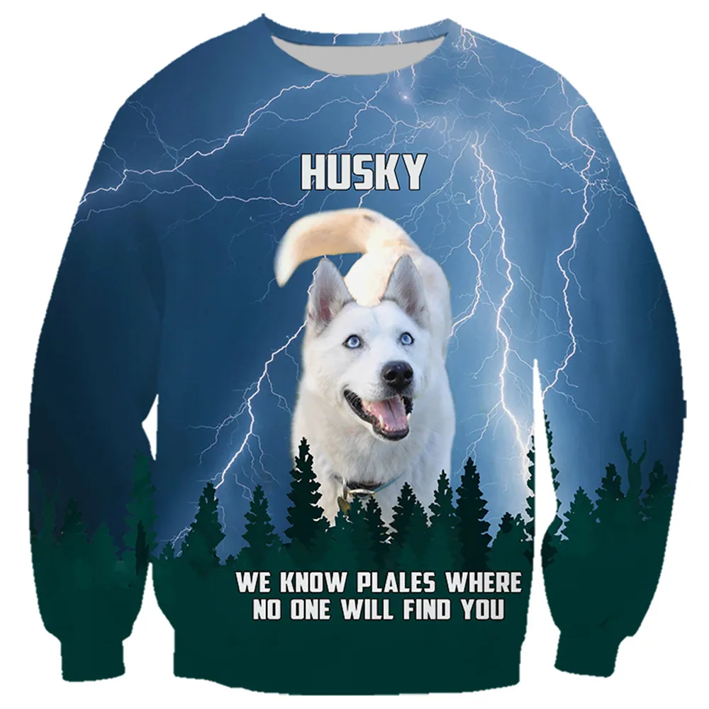 

CLOOCL Husky Blue Lightning Sweatshirt 3D Graphic We Know Plales Where No One Will Find You Pullover Fashion Harajuku Sportswear