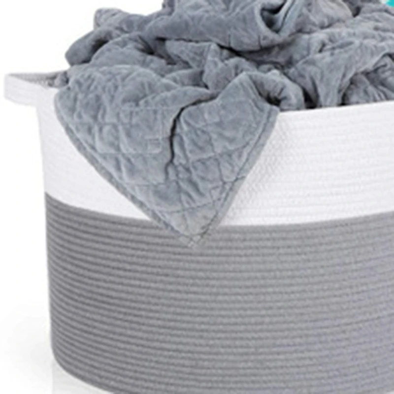 

Woven Storage Basket Cotton Rope Organizer Baby Laundry Baskets for Blanket Toys Towels Nursery Hamper Bin with Handle