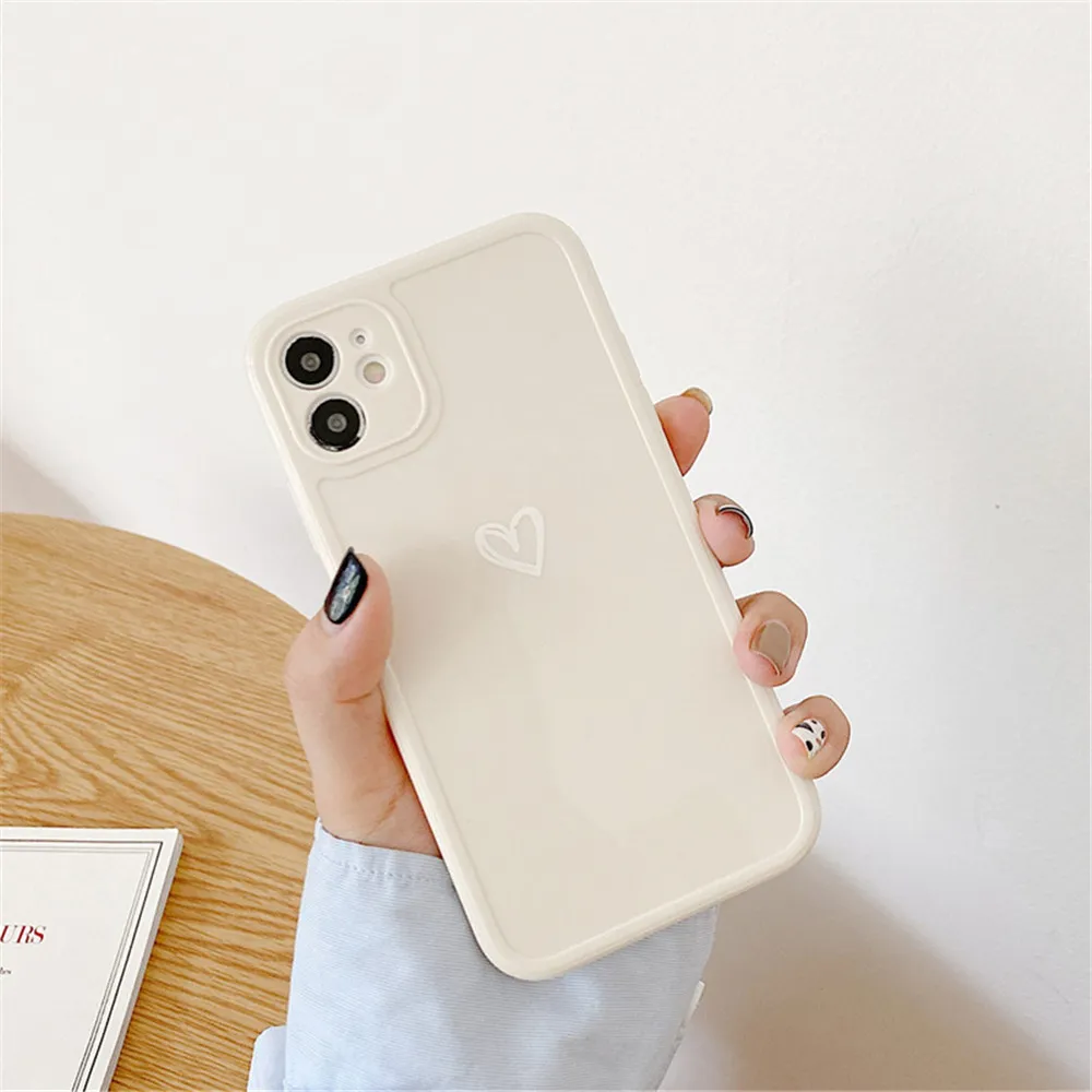 

100Pcs Fashion Glossy Love Heart Phone Case For iPhone 12 Mini 11 Pro Max X XR XS Max 7 8 Plus Camera Protection Soft TPU Cover