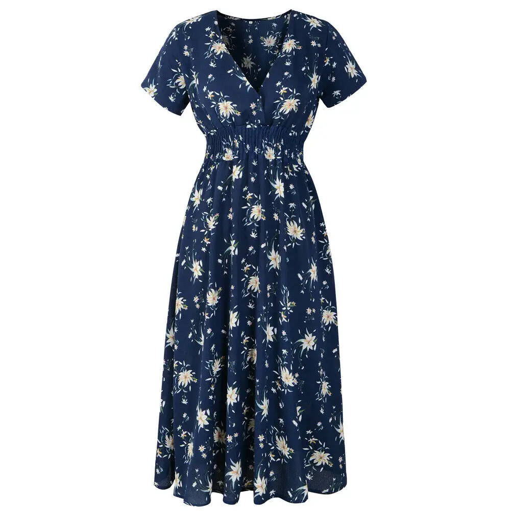 

2019 New Fashion Women Print Boho Short Midi Dress Evening Party Summer Casual Beach Dresses Sundress