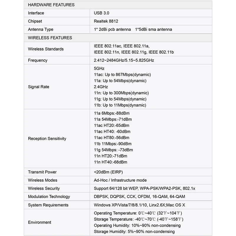 KEBIDU 1200Mbps Wireless WiFi USB Adapter Dual Band 2.4/5Ghz with Aerial 802.11AC Network Card High Speed USB3.0 Receiver | Компьютеры и