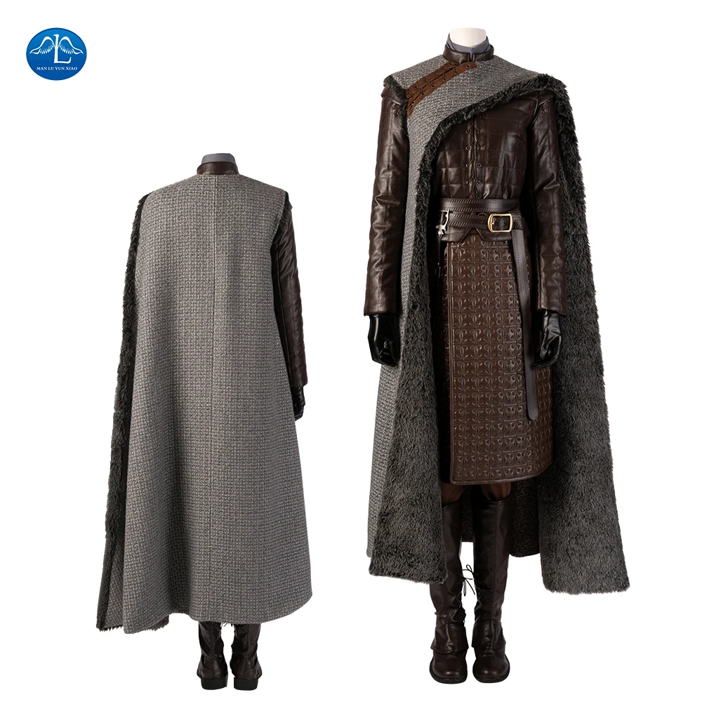 

ManLuYunXiao Thrones Cosplay Arya Stark Cosplay Costume Halloween Outfit Faux Leather Jacket Women Cloak Custom Made