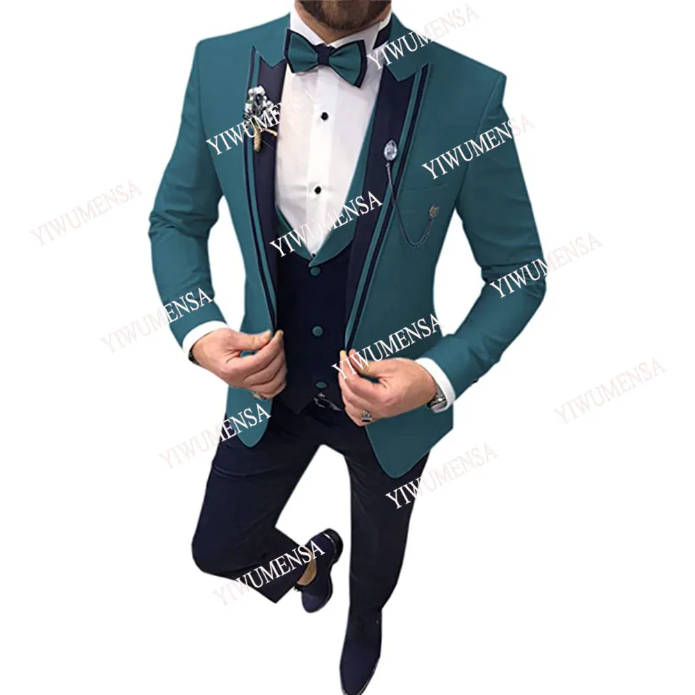 

Green Black Groom Wear Wedding Tuxedos Blazers 3 Pieces Notch Lapel Jacket+Vest+Pants Slim Fit Smoking Business Men Suits 2021