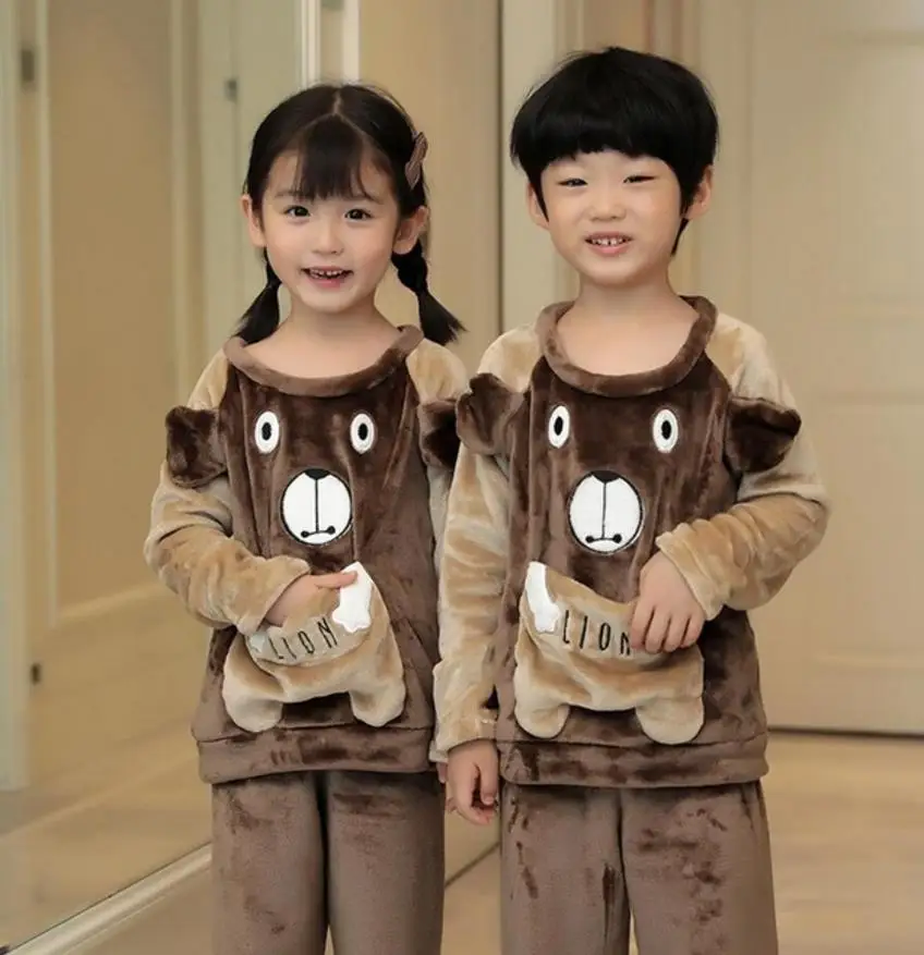 Нижнее белье унисекс Детские Зимние фланелевые пижамные комплекты одежда для