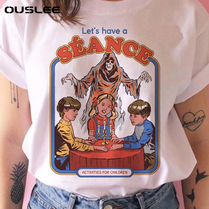 OUSLEE Death Demon Harajuku T Shirt Women Summer Satanist T-shirt Female Casual Evils Fairy Series Top Tees Streetwear Tee Shirt