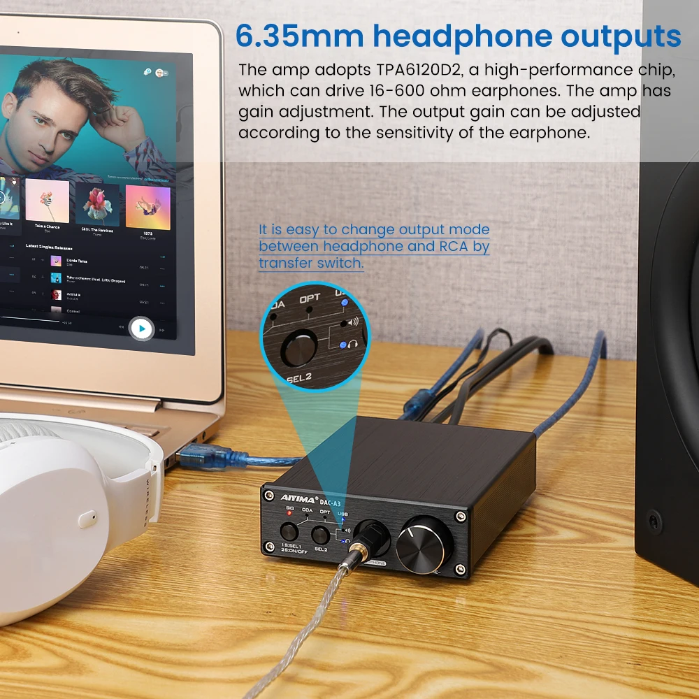 AIYIMA аудио DAC A3 Mini USB декодер Coverter Dual ES9038Q2M TPA6120D2 усилитель для наушников 24 бит 192 кГц