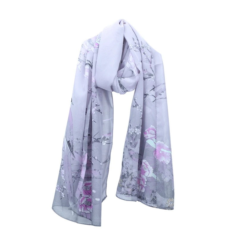 Шелковый шарф женский цветочный принт украшения шифон пляж тонкий Шаль