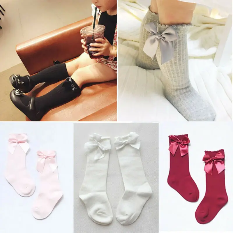 Calcetines hasta la rodilla para ni&ntilde;a, medias de princesa con lazos, botines largos de tubo, a rayas, 2019-1