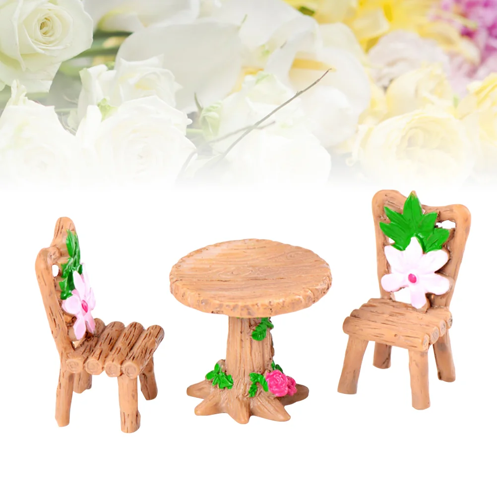 

Moss Micro Landscape Succulent Plants Decoration Wood Table and Chair Resin Process Mini Decoration DIY Material(Set of 3pcs)