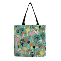 cartoon mushroom print female shopping bags 2020 hot sale fashion bright colors daily linen handbag chic practical shoulder bag