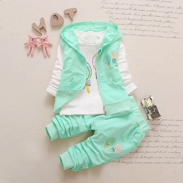 Autumn Girls Clothing Sets Kids Clothes Set Children Vest+longsleeve T-shirt+pants 3pcs Outfits Baby Girl Sports Suit Tracksuit |