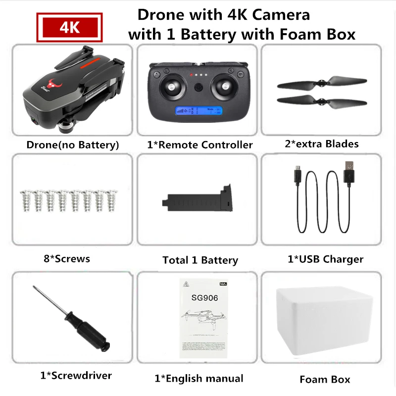1 Black-4K-Foam Box Дрон SG906 4K gps Дроны с камерой HD бесщеточный Квадрокоптер сопротивляющийся сильному ветру селфи Квадрокоптер с камерой VS F11 B5W - Цвет: 1 Black-4K-Foam Box