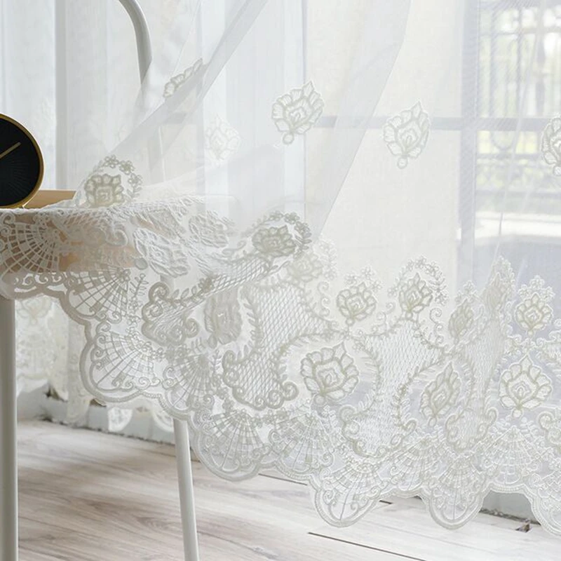 

Solid White Europe Embroidered Cotton Linen Voile Curtains for Living room Bedroom Korean Modern Window Panel Rideaux AD324H