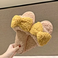 new home cute bowknot cotton slippers ladies autumn and winter comfortable slippers furry slippers women fashion womens shoes