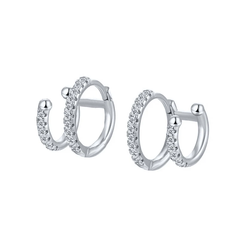 

Silver Clip Earrings Sterling S925 Plata Piercing Stud Ear Rings Left Right Two Circle Fine JOYERO for Women Female 2021