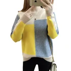 Женский трикотажный свитер с длинным рукавом, разноцветный Повседневный пуловер свободного покроя в стиле пэчворк, Осень-зима 2019