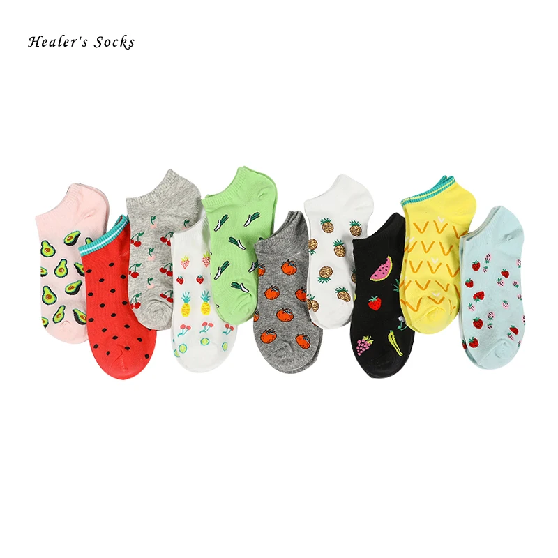 

2020 New 1 pair of Men and Women Socks Cotton color fruit cute funny fashion Harajuku classic happy weed invisible boat socks